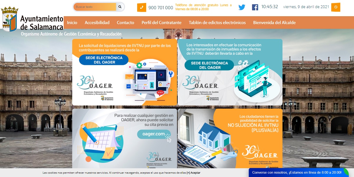 Imagen de la portada de la web del OAGER