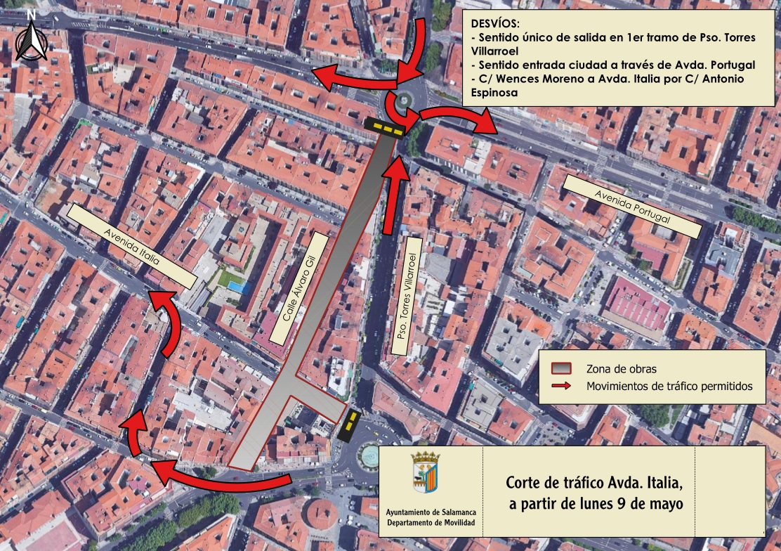 Plano con los cortes y desvios de trafico