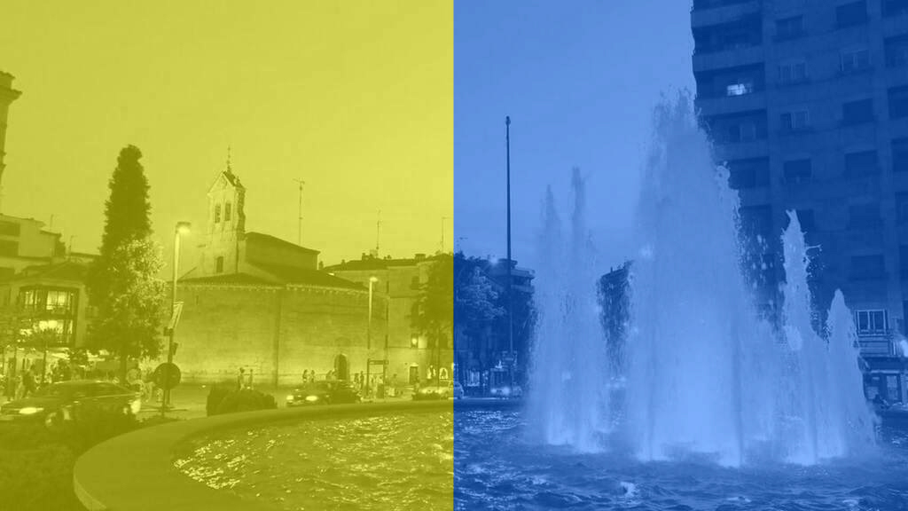 La fuente de la Puerta Zamora se ilumina manana de color azul y amarillo